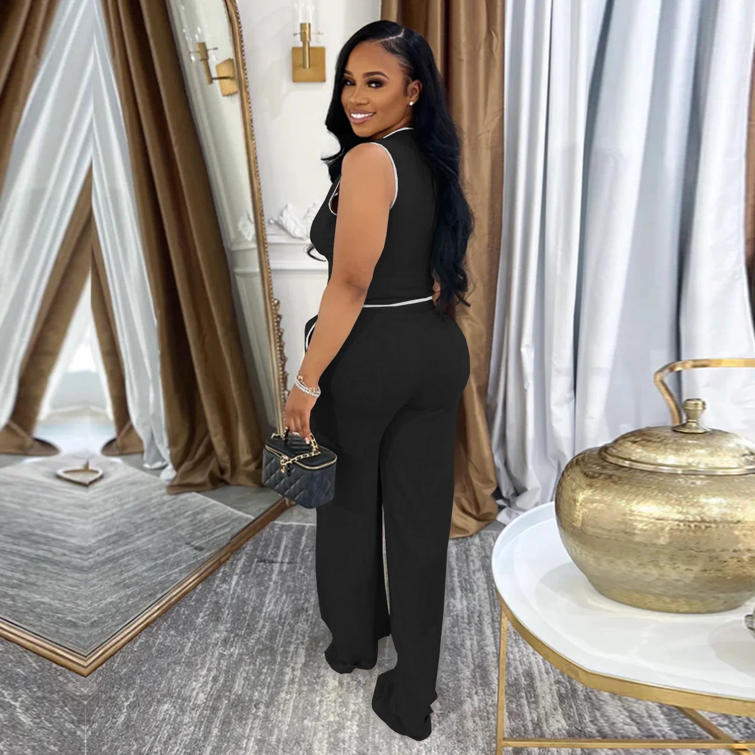 2 Piece Women Sets 2025 Summer Autumn New Arrival Matching Sets Black Color Two Pieces Sets Top Pants Suits Outfits Clothing