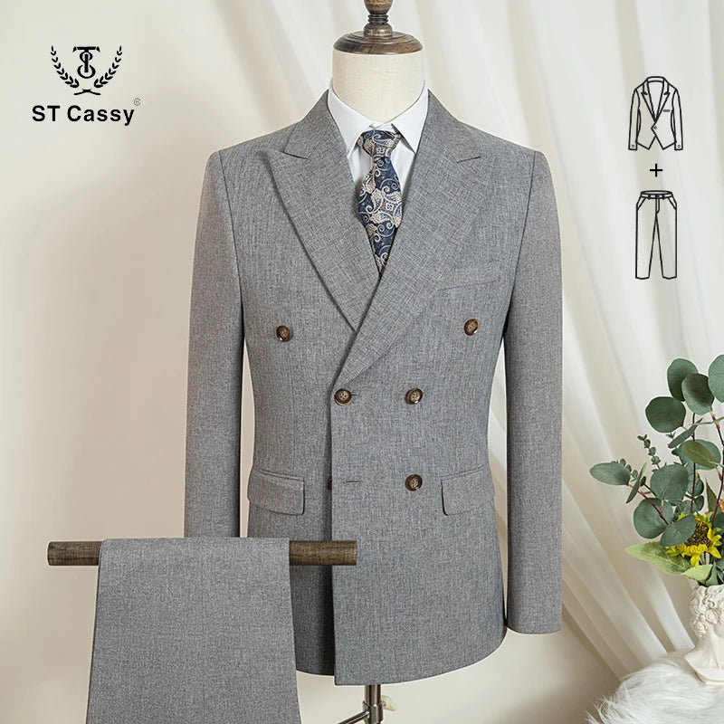 ST Cassy Light Brown Elegant Man Suits High Quality Two-Piece Dress Wedding Party Outfit for Man Blazer Luxury Man Dinner Suit
