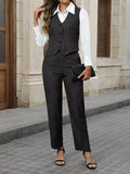 Women's Black Two Piece Outfit Sleeveless V Neck Vest Blazer High