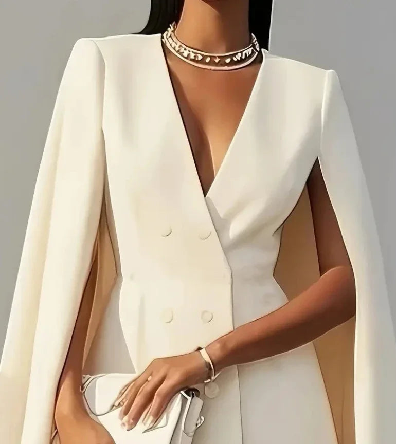 Women Dresses 2025 Spring Autumn New Commuting Double Breasted Shawl Cape Solid Color V-Neck Mini Dress Fashion Women's Clothing