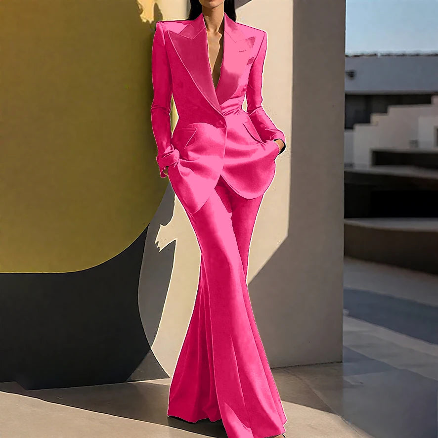 Wedding Guset Suits for Women Elegant Double-breasted Wide Peaked Lapel 2Pieces(Jacket+Pants) Bride Mother Groom Blazer Set