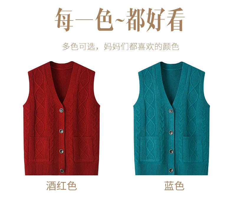 Middle-aged women mother knitted warm vest spring autumn shoulders grandma suit tops thin cardigan elderly woolen horse jacket