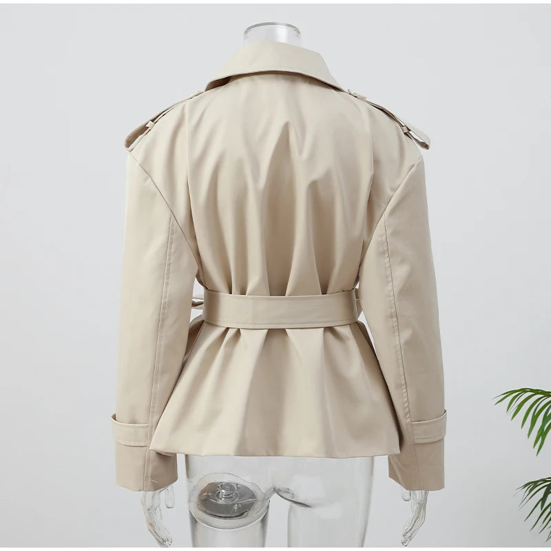 Solid Laepl Lace Up Trench Coat Women Fashion Full Sleeve Waist Cinching Short Windbreak 2026 New Autumn Office Commute Outwear