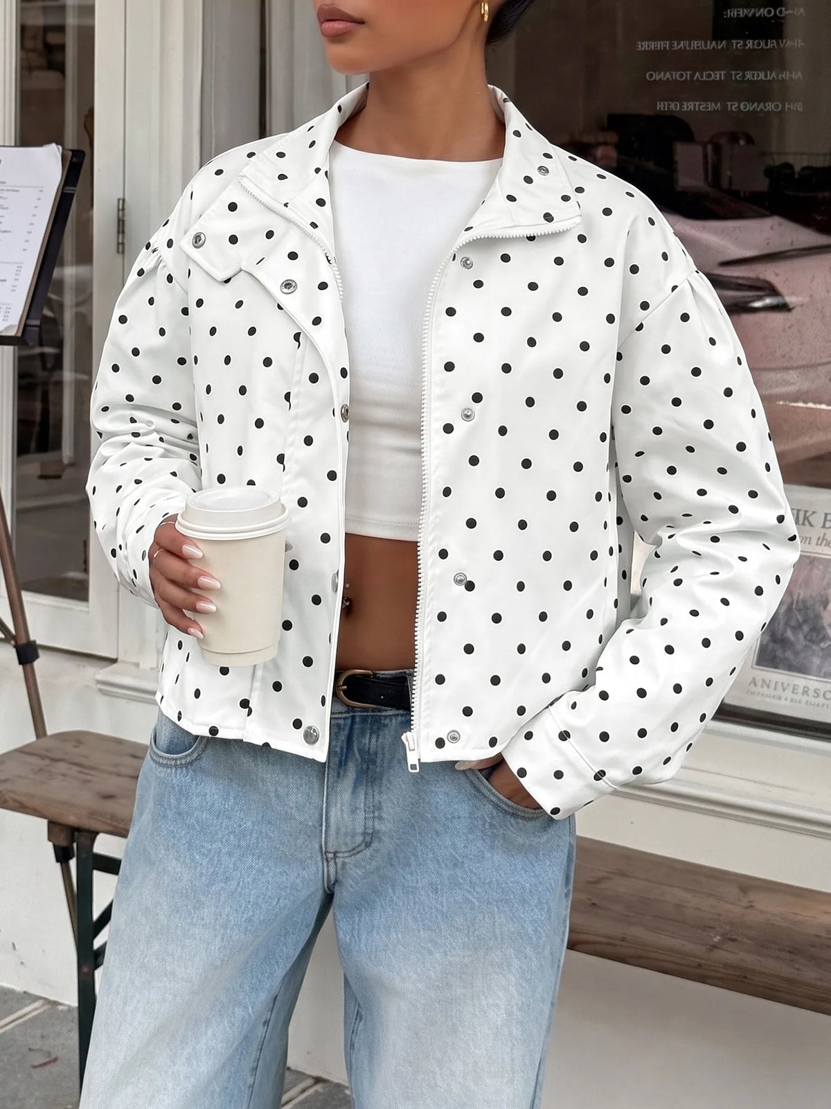 Polka Dot Jacket Casual Loose Lapel Long Sleeve Jacket 2026 Autumn New American Fashion Versatile Women's Jacket