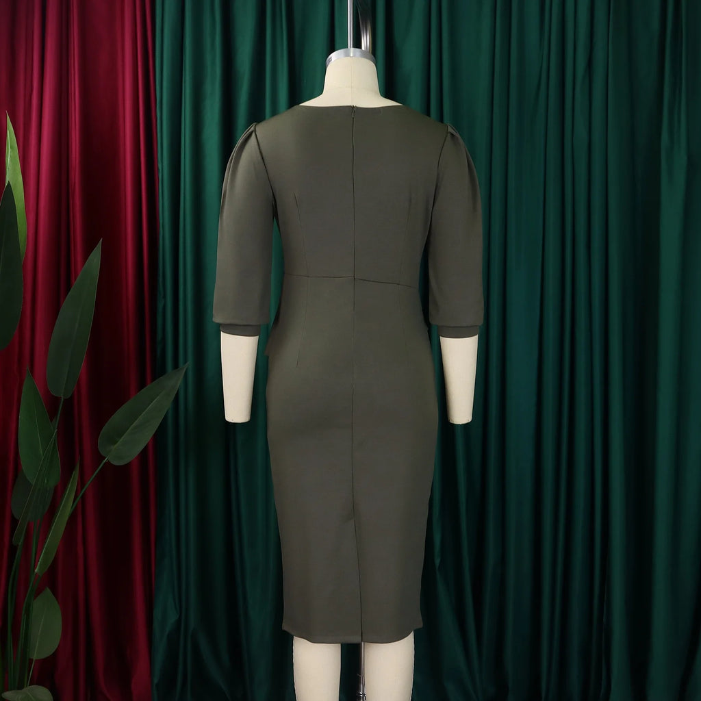 Elegant Office Dresses for Women O Neck Half Sleeve Sheath Package