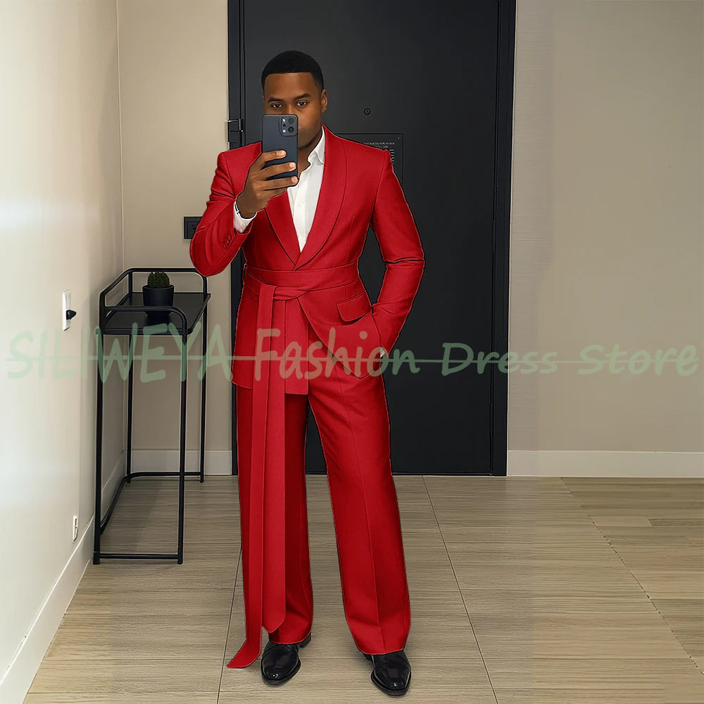 Pink Men's Suit Chic Outfits 2 Pieces Jacket Pants Boutique Male Blazer Set Banquet Custom Luxury Tuxedo