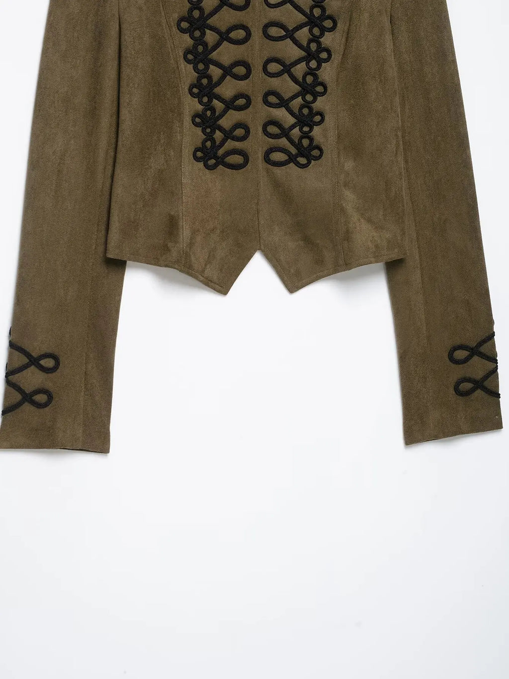 TFMLN 2026 Women Faux Suede Short Jacket Stand Collar Handmade Knot Embroidery Slimming Long Sleeve Outerwear Fashion Retro