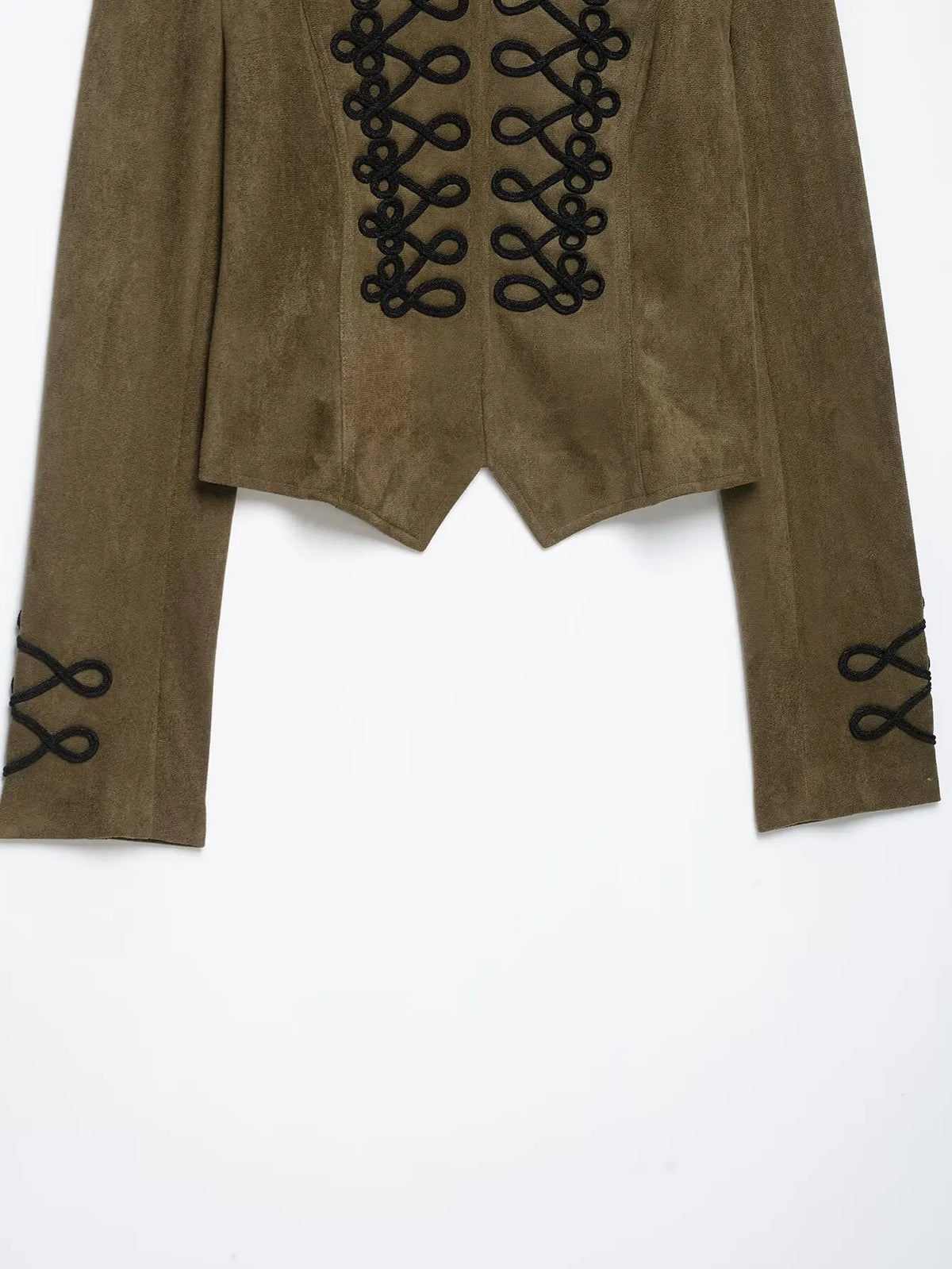 TFMLN 2026 Women Faux Suede Short Jacket Stand Collar Handmade Knot Embroidery Slimming Long Sleeve Outerwear Fashion Retro