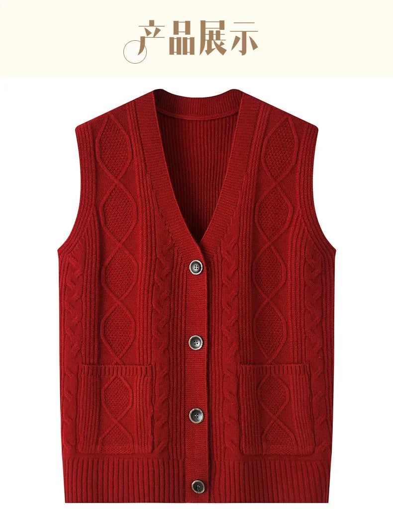 Middle-aged women mother knitted warm vest spring autumn shoulders grandma suit tops thin cardigan elderly woolen horse jacket