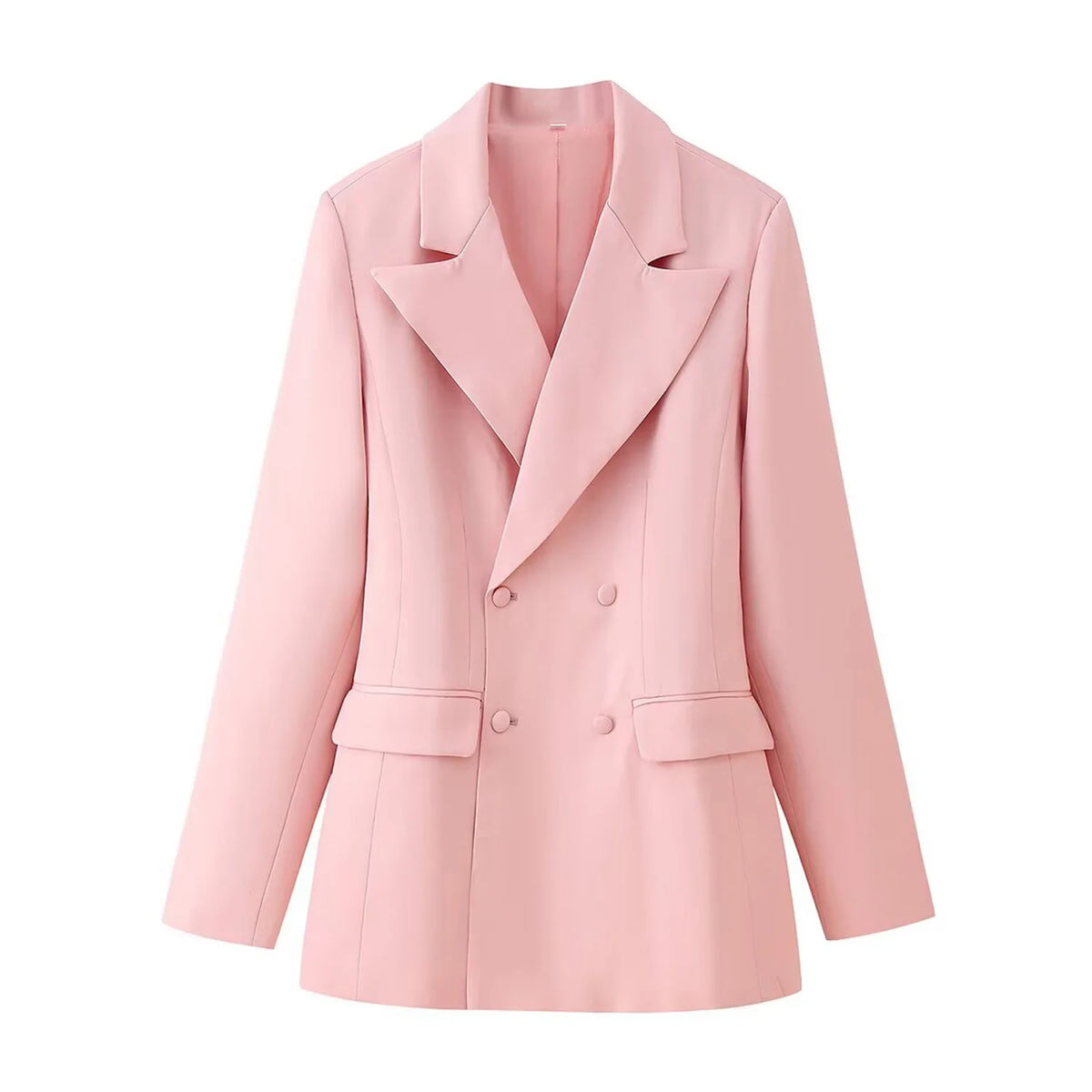 HH Women Double-Breasted Waist-closing Design Slim Blazer+New Fashion Translucent Rear Zipper High Waist Skirt 2-Piece Set