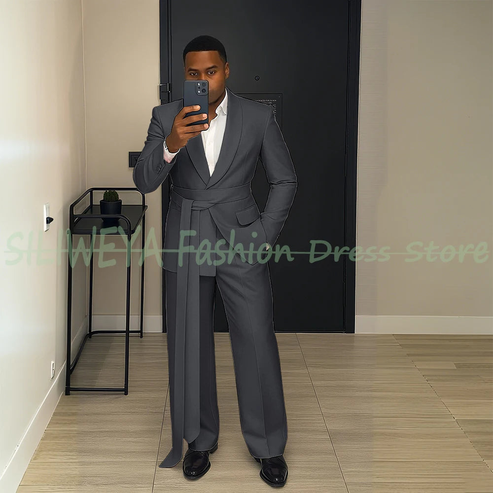 Pink Men's Suit Chic Outfits 2 Pieces Jacket Pants Boutique Male Blazer Set Banquet Custom Luxury Tuxedo