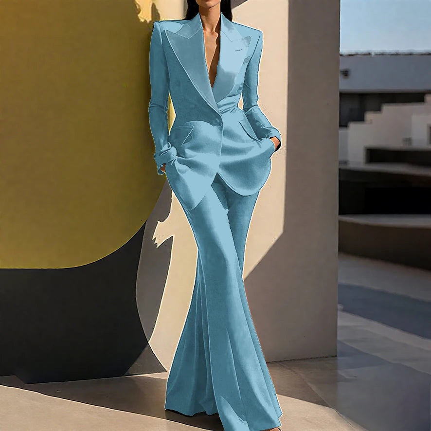 Wedding Guset Suits for Women Elegant Double-breasted Wide Peaked Lapel 2Pieces(Jacket+Pants) Bride Mother Groom Blazer Set