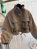 Fall/Winter 2026 New Arrivals: Women's Spring/Fall Casual Houndstooth Cropped Jacket—Fashionable Street Style