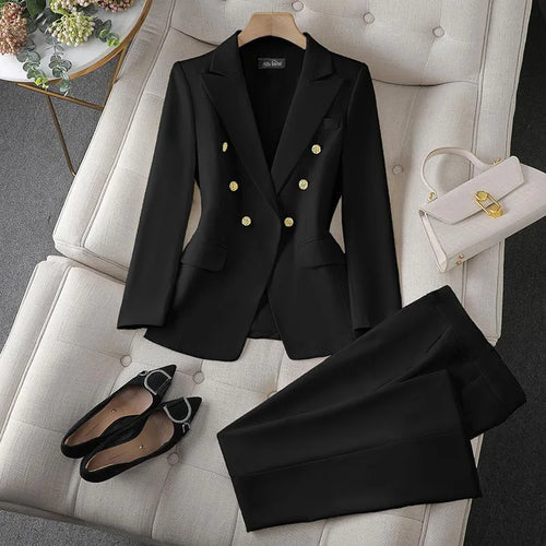 Women's Korean Fashion Two-Piece Set Long Sleeve Blazer And Wide Leg