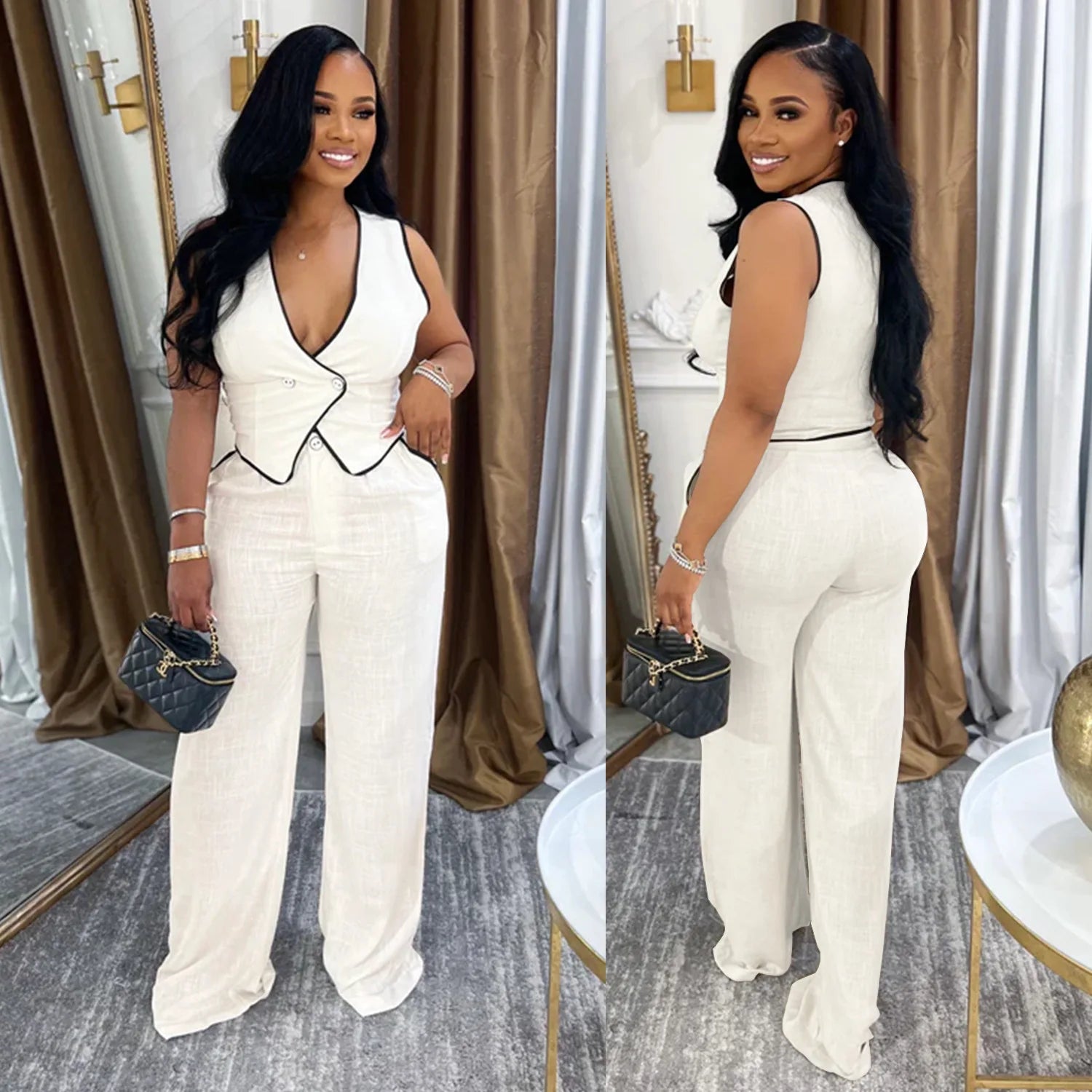 2 Piece Women Sets 2025 Summer Autumn New Arrival Matching Sets Black Color Two Pieces Sets Top Pants Suits Outfits Clothing