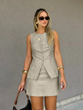 Bornladies 2026 Summer New Linen Vest  Mini Skirt Set Women's Buttoned Sleeveless Vest Short Skirt Two-Piece Outfit