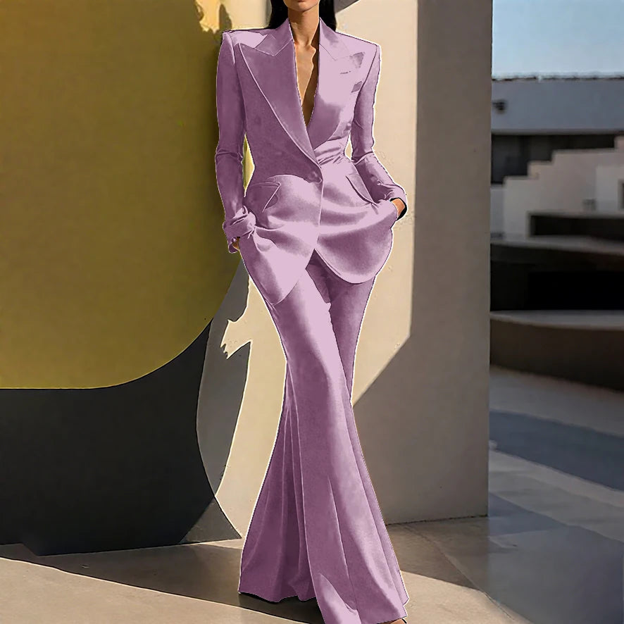 Wedding Guset Suits for Women Elegant Double-breasted Wide Peaked Lapel 2Pieces(Jacket+Pants) Bride Mother Groom Blazer Set
