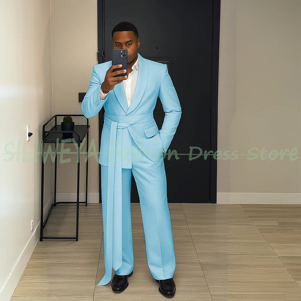 Pink Men's Suit Chic Outfits 2 Pieces Jacket Pants Boutique Male Blazer Set Banquet Custom Luxury Tuxedo