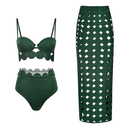 Laser Cut women three piece swimsuit