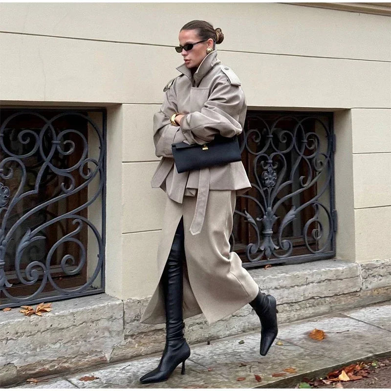 Solid Laepl Lace Up Trench Coat Women Fashion Full Sleeve Waist Cinching Short Windbreak 2026 New Autumn Office Commute Outwear