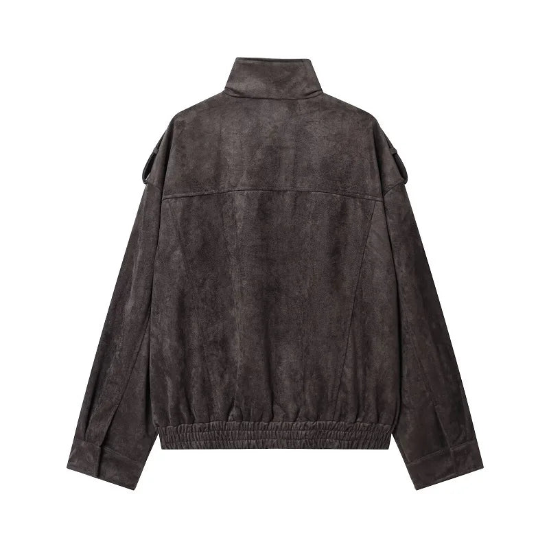 MUJER Suede Bomber Jacket Woman Oversized Demi-season Jackets for Women Outerwears Winter Overcoat Female Zip Women's Jackets