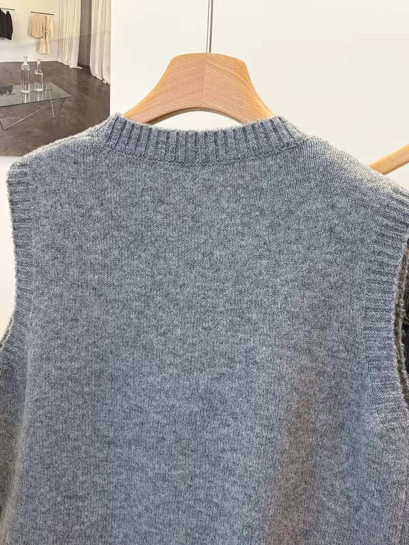 Solid Colour Simple Casual Short Versatile Layered Knitted Vest Sweater