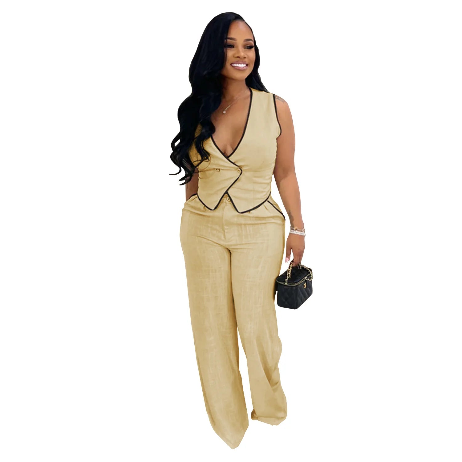 2 Piece Women Sets 2025 Summer Autumn New Arrival Matching Sets Black Color Two Pieces Sets Top Pants Suits Outfits Clothing