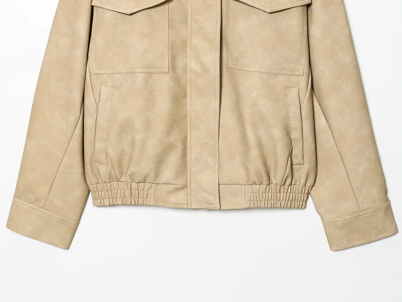 MUJER Suede Bomber Jacket Woman Oversized Demi-season Jackets for Women Outerwears Winter Overcoat Female Zip Women's Jackets