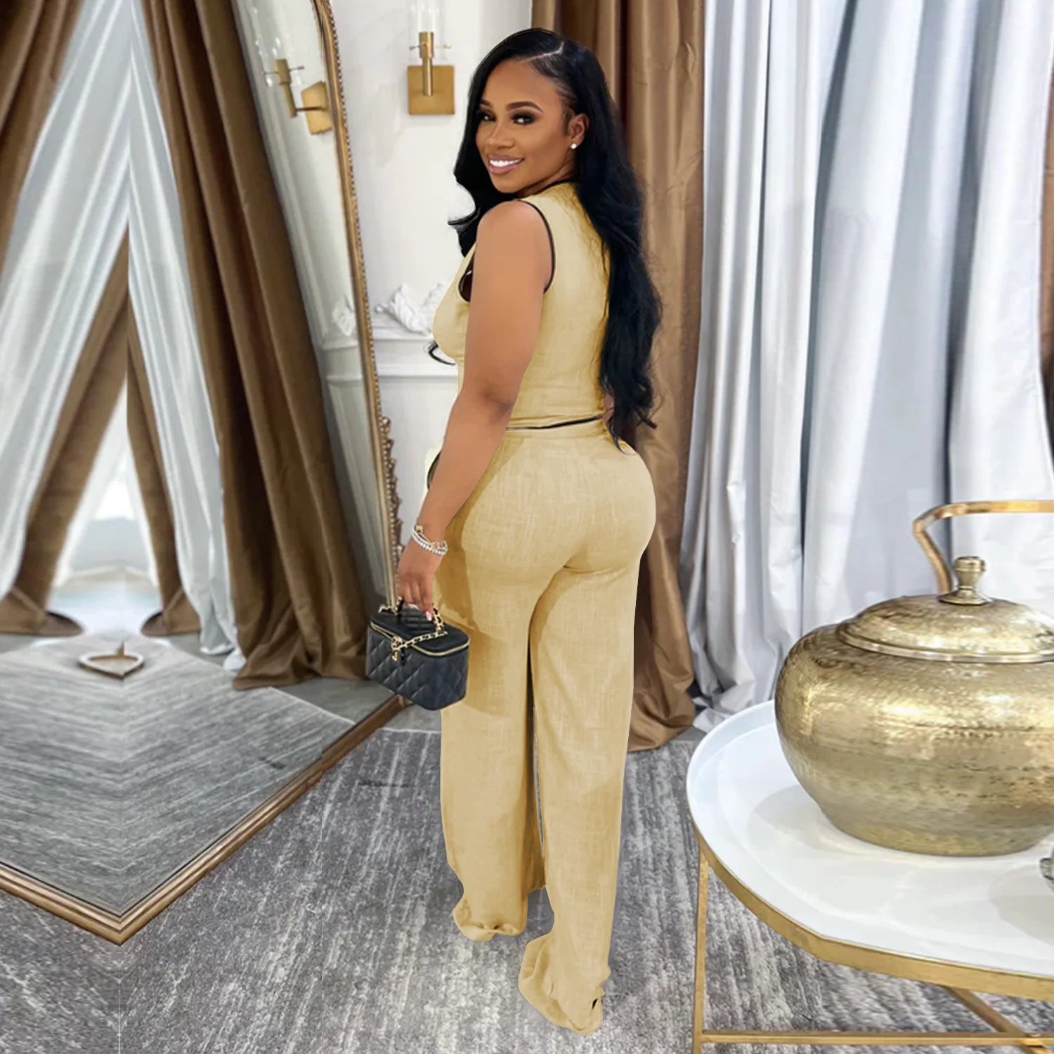 2 Piece Women Sets 2025 Summer Autumn New Arrival Matching Sets Black Color Two Pieces Sets Top Pants Suits Outfits Clothing