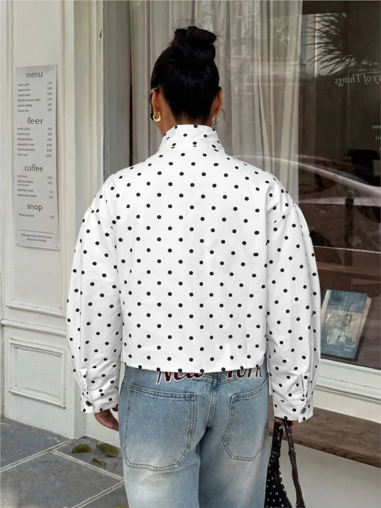 Polka Dot Jacket Casual Loose Lapel Long Sleeve Jacket 2026 Autumn New American Fashion Versatile Women's Jacket
