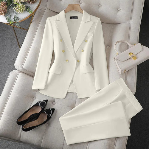 Women's Korean Fashion Two-Piece Set Long Sleeve Blazer And Wide Leg