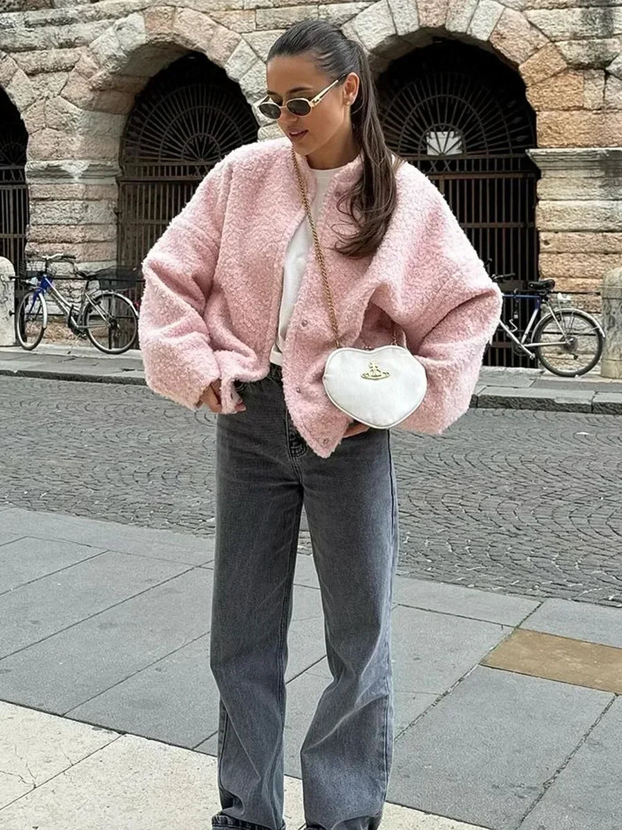 Bornladies Women's Short Fur Jacket  Autumn Winter Thick Loose Casual Chic Cardigan Female Warm Fashion Solid Color Short Coat