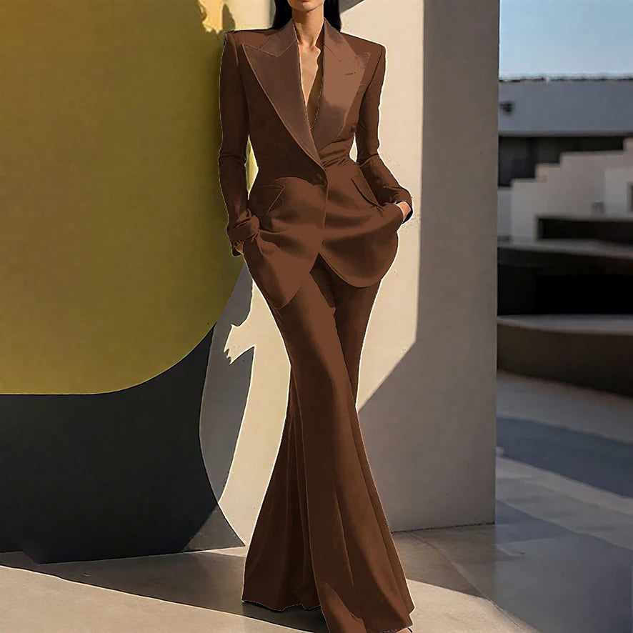 Wedding Guset Suits for Women Elegant Double-breasted Wide Peaked Lapel 2Pieces(Jacket+Pants) Bride Mother Groom Blazer Set
