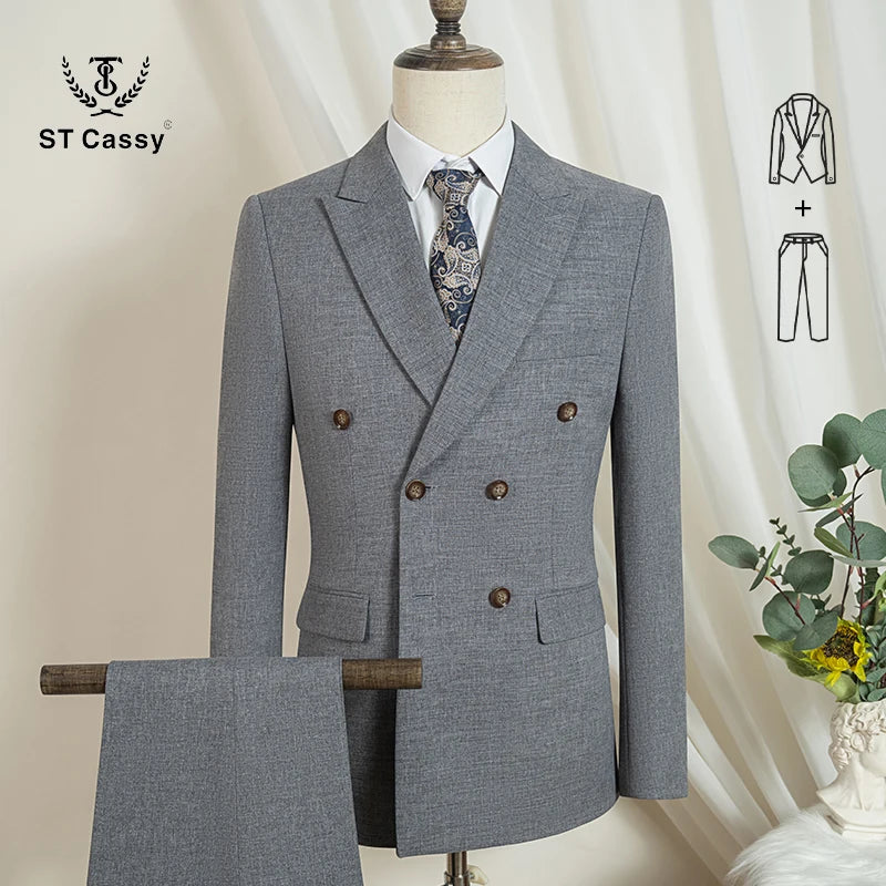 ST Cassy Light Brown Elegant Man Suits High Quality Two-Piece Dress Wedding Party Outfit for Man Blazer Luxury Man Dinner Suit