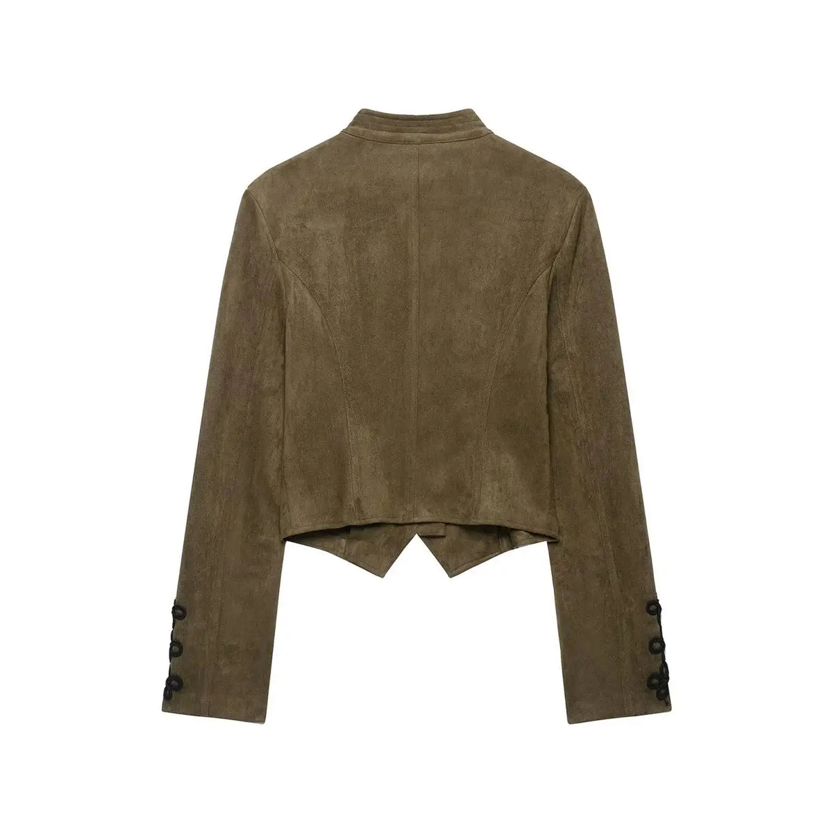 TFMLN 2026 Women Faux Suede Short Jacket Stand Collar Handmade Knot Embroidery Slimming Long Sleeve Outerwear Fashion Retro