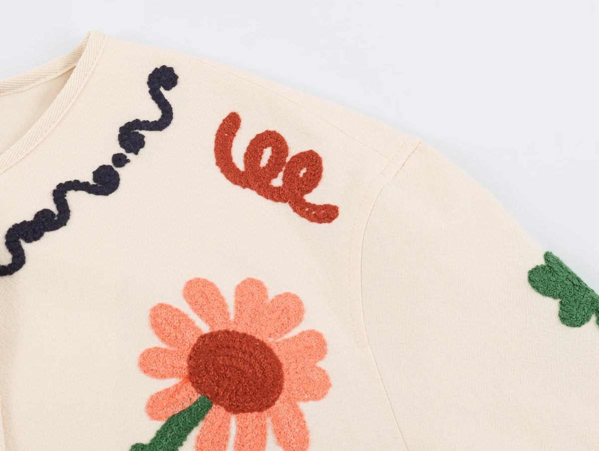 KONDALA Chic 2026 Vintage Autumn Modern Flower Embroidery Jacket Streetwear Pockets Single Breasted Loose Casual Female Outwear