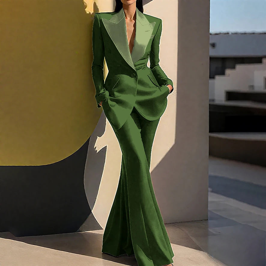 Wedding Guset Suits for Women Elegant Double-breasted Wide Peaked Lapel 2Pieces(Jacket+Pants) Bride Mother Groom Blazer Set