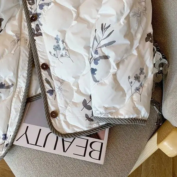 Vintage Floral Printed Cotton Coat Women's Clothing Trend Warm Autumn Winter Cotton-padded Jacket Light Thin Tops Long Sleeve