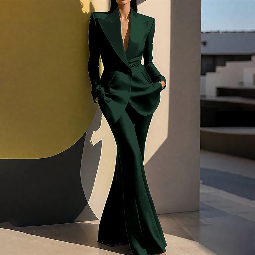 Wedding Guset Suits for Women Elegant Double-breasted Wide Peaked Lapel 2Pieces(Jacket+Pants) Bride Mother Groom Blazer Set
