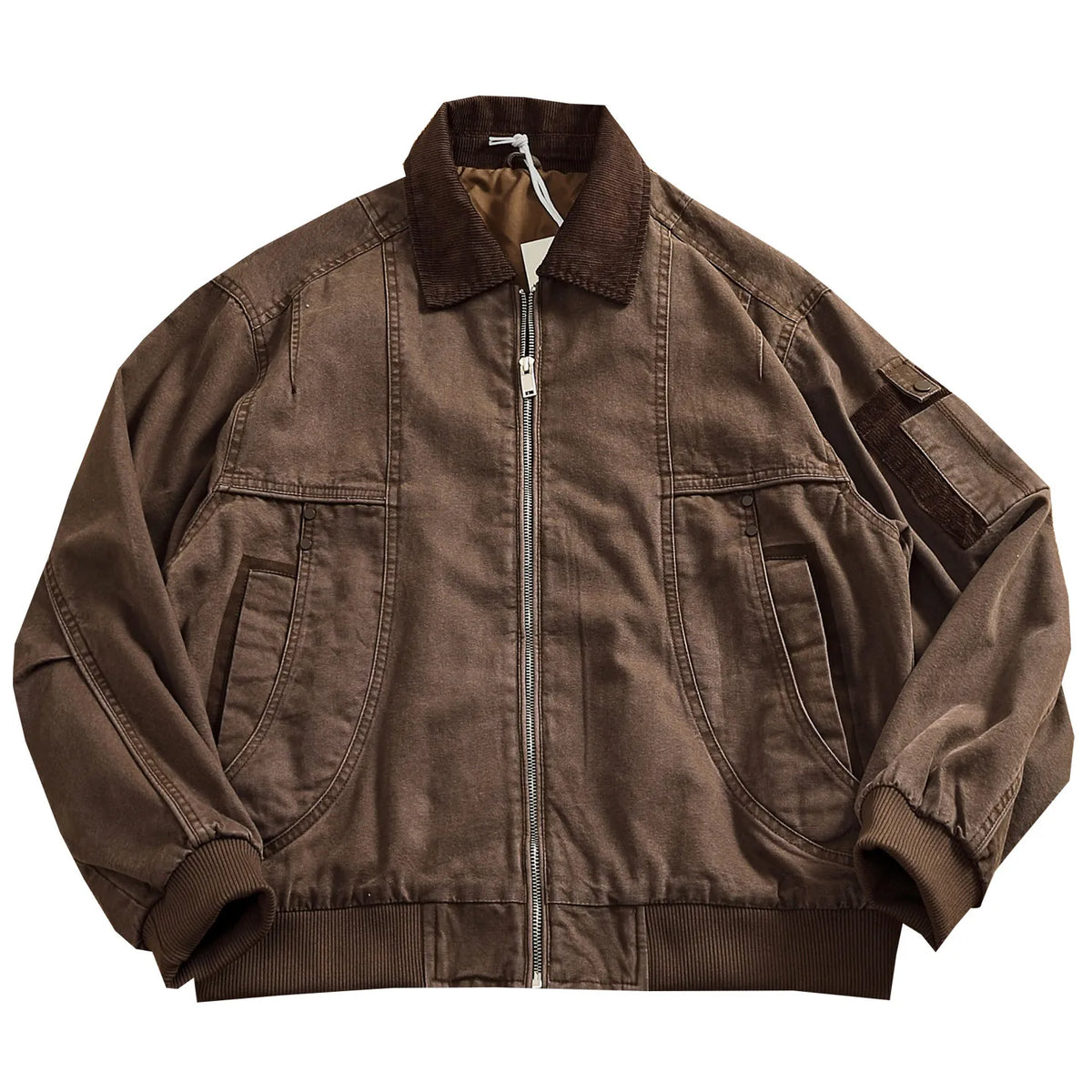 Men's new vintage washed distressed jacket corduroy lapel work jacket