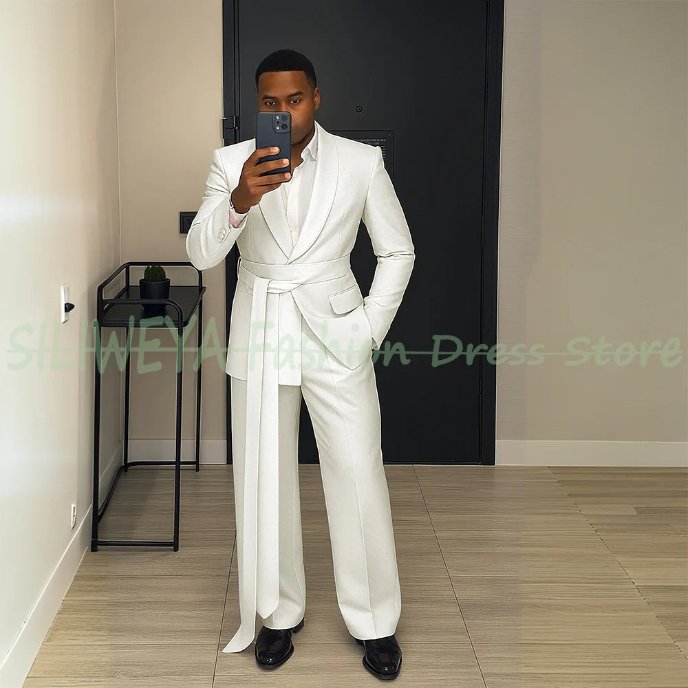 Pink Men's Suit Chic Outfits 2 Pieces Jacket Pants Boutique Male Blazer Set Banquet Custom Luxury Tuxedo