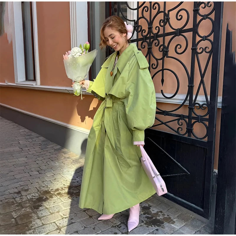 Solid Laepl Lace Up Trench Coat Women Fashion Full Sleeve Waist Cinching Short Windbreak 2026 New Autumn Office Commute Outwear