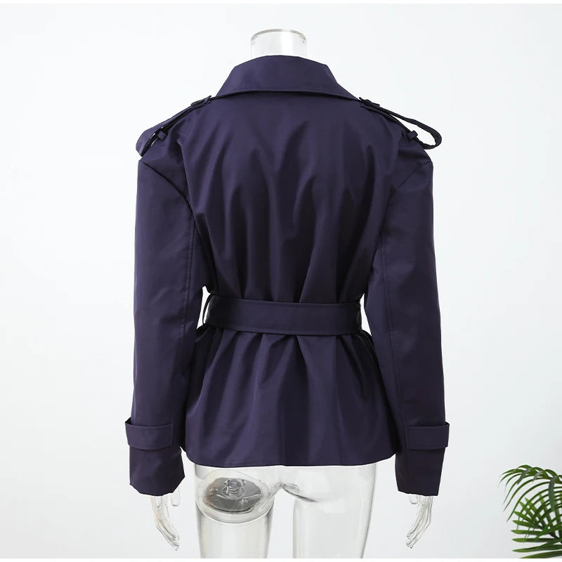 Solid Laepl Lace Up Trench Coat Women Fashion Full Sleeve Waist Cinching Short Windbreak 2026 New Autumn Office Commute Outwear