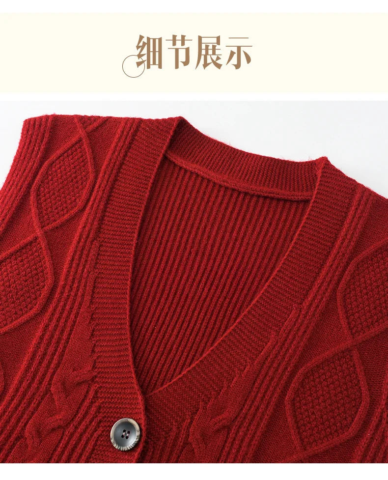 Middle-aged women mother knitted warm vest spring autumn shoulders grandma suit tops thin cardigan elderly woolen horse jacket