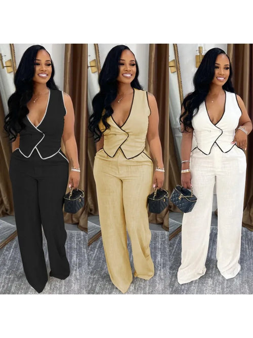 2 Piece Women Sets 2025 Summer Autumn New Arrival Matching Sets Black Color Two Pieces Sets Top Pants Suits Outfits Clothing