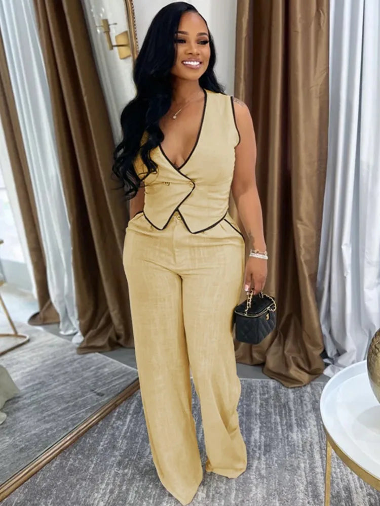 2 Piece Women Sets 2025 Summer Autumn New Arrival Matching Sets Black Color Two Pieces Sets Top Pants Suits Outfits Clothing