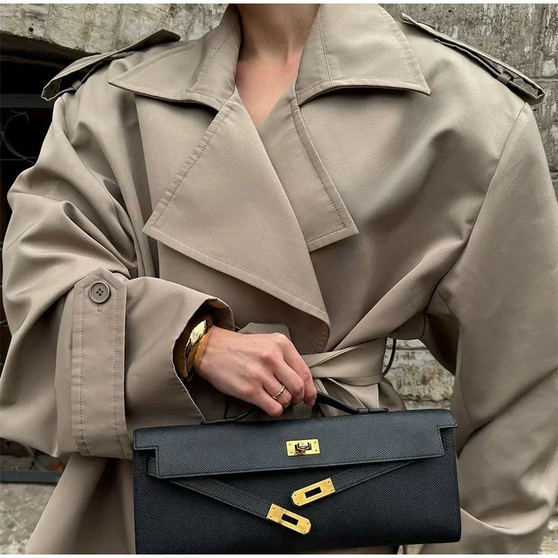 Solid Laepl Lace Up Trench Coat Women Fashion Full Sleeve Waist Cinching Short Windbreak 2026 New Autumn Office Commute Outwear
