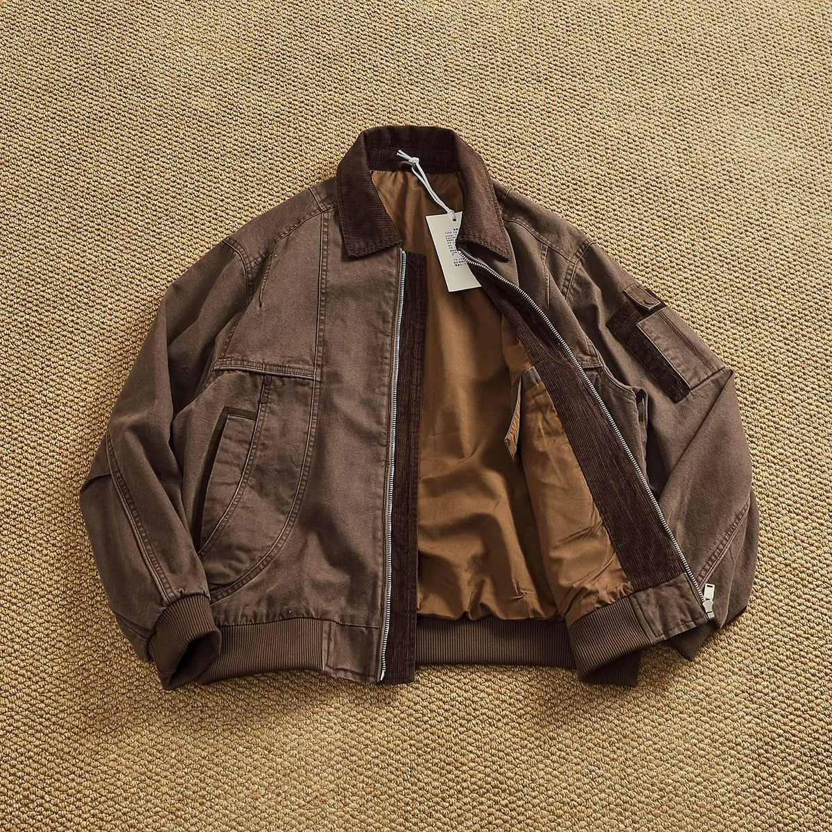 Men's new vintage washed distressed jacket corduroy lapel work jacket