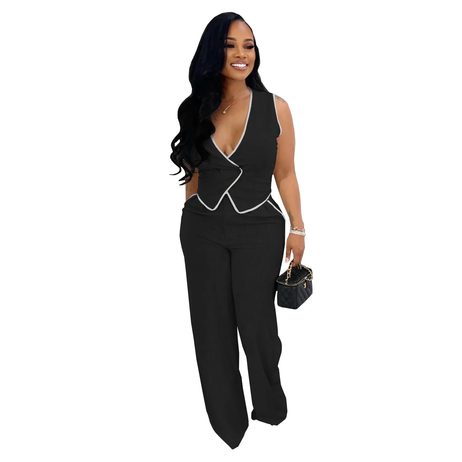 2 Piece Women Sets 2025 Summer Autumn New Arrival Matching Sets Black Color Two Pieces Sets Top Pants Suits Outfits Clothing