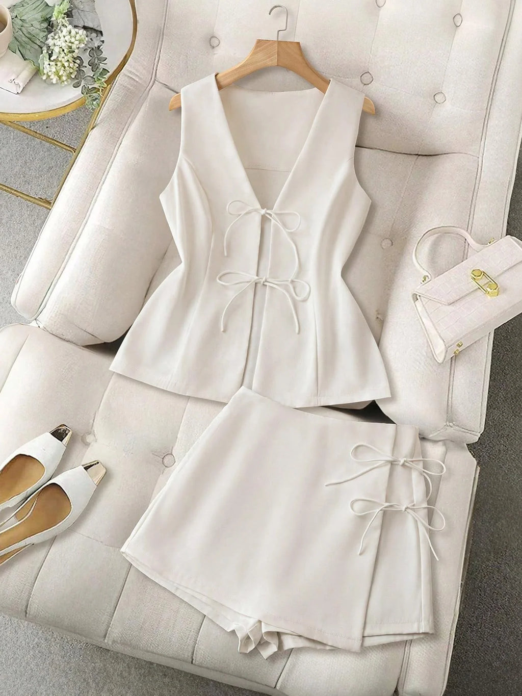 Women's Two-Piece Set, Business Style Blazer Design, Sleeveless Top +